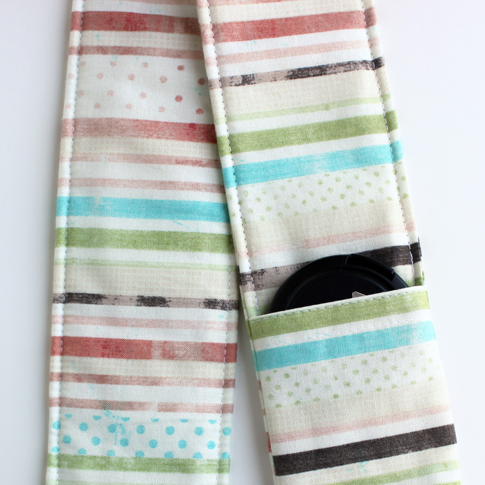 Dslr Camera Strap Cover - Padding And Lens Cap Pocket Included - Striped Polka Dots Faded